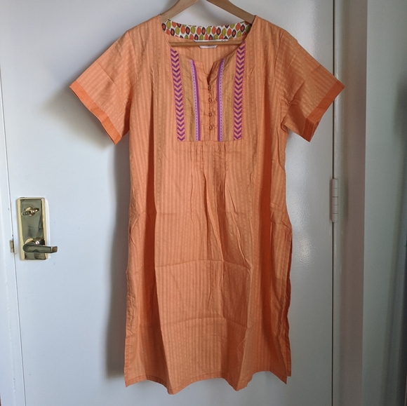 Biba Other - BIBA India Orange Purple Women's Boho Embroidered Tunic Caftan Kurta Top